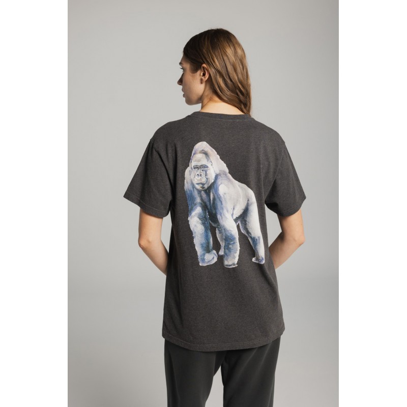 THAT GORILLA BRAND KISORO WATERCOLOUR GORILLA POCKET T CHARCOAL