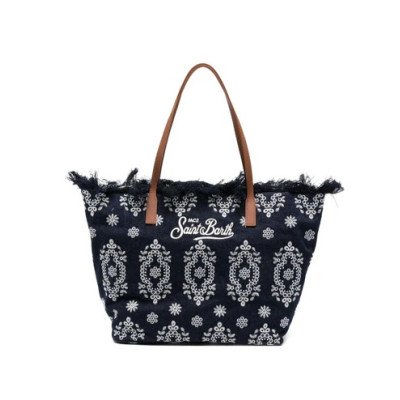 MC2 SAINT BARTH CITY BAG FRINGE-SHOULDER BAG-SANGALLO DENIM DARK EMB