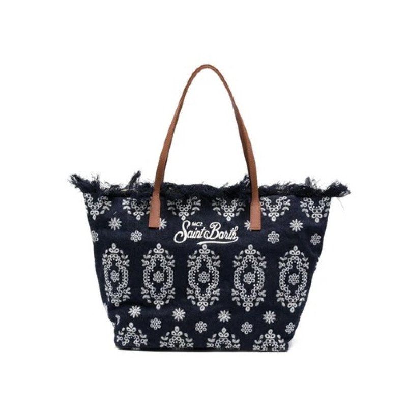MC2 SAINT BARTH CITY BAG FRINGE-SHOULDER BAG-SANGALLO DENIM DARK EMB