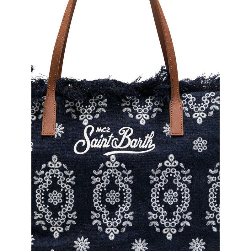 MC2 SAINT BARTH CITY BAG FRINGE-SHOULDER BAG-SANGALLO DENIM DARK EMB