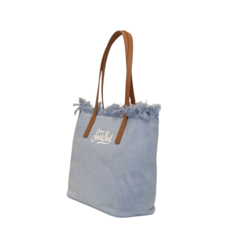 MC2 SAINT BARTH CITY BAG MID FRINGE-SHOULDER BAG-DENIM LIGHT EMB