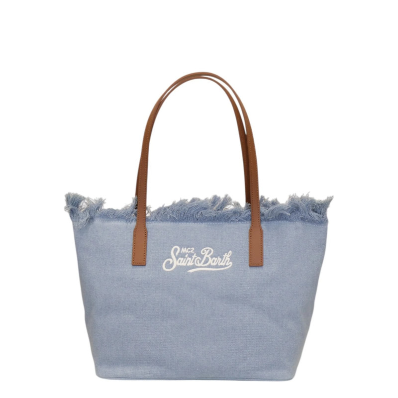 MC2 SAINT BARTH CITY BAG MID FRINGE-SHOULDER BAG-DENIM LIGHT EMB