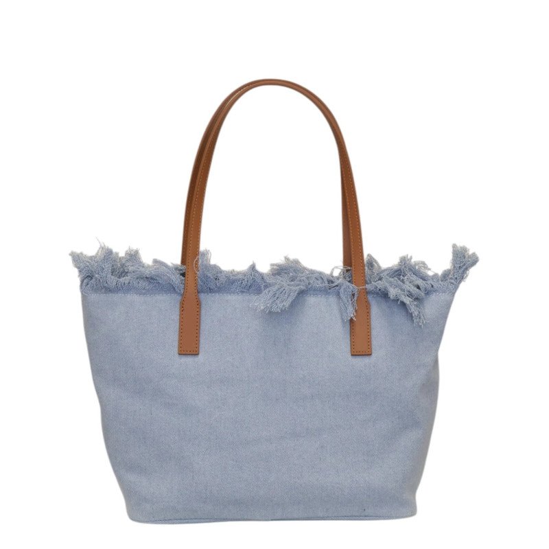 MC2 SAINT BARTH CITY BAG MID FRINGE-SHOULDER BAG-DENIM LIGHT EMB