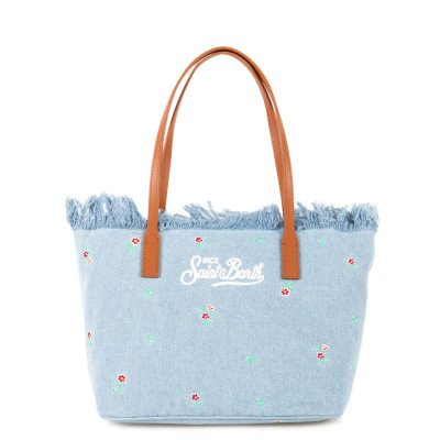 MC2 SAINT BARTH CITY BAG MID FRINGE-SHOULDER BAG-DENIM LIGHT FL