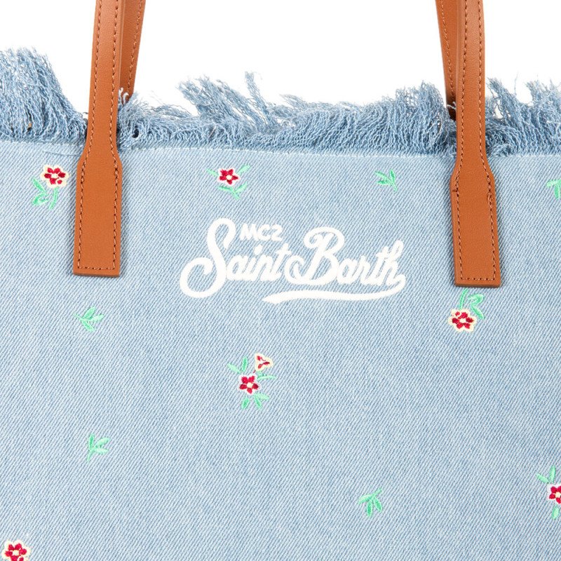 MC2 SAINT BARTH CITY BAG MID FRINGE-SHOULDER BAG-DENIM LIGHT FL