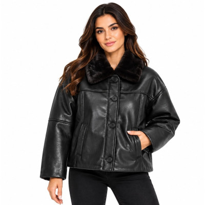 MC2 SAINT BARTH CLISIA FAUX LEATHER-WOMAN  JACKET-00 BLACK
