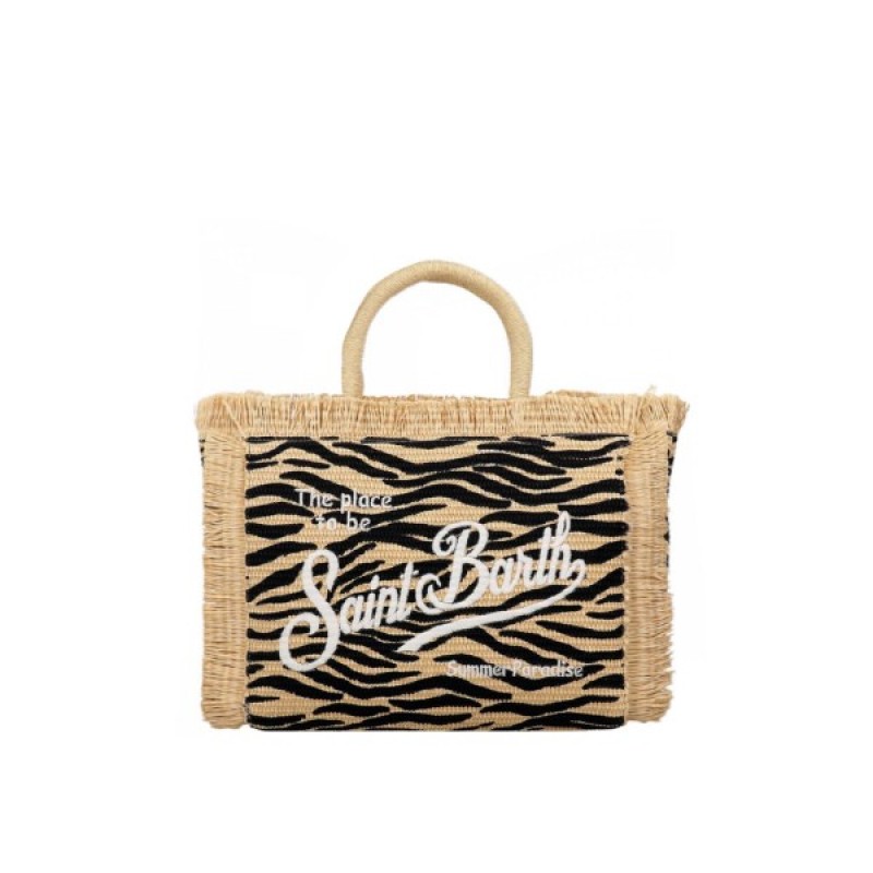 MC2 SAINT BARTH COLETTE STRAW N-STRAW BAG WITH HANDLE-ZEBRA 0010 EMB