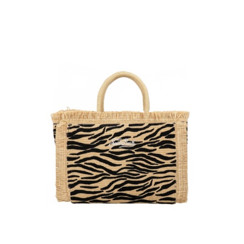 MC2 SAINT BARTH COLETTE STRAW N-STRAW BAG WITH HANDLE-ZEBRA 0010 EMB