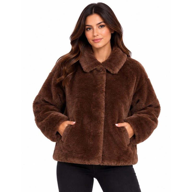 MC2 SAINT BARTH JEANNE TEDDY-WOMAN JACKET-18 BROWN SB PATCH